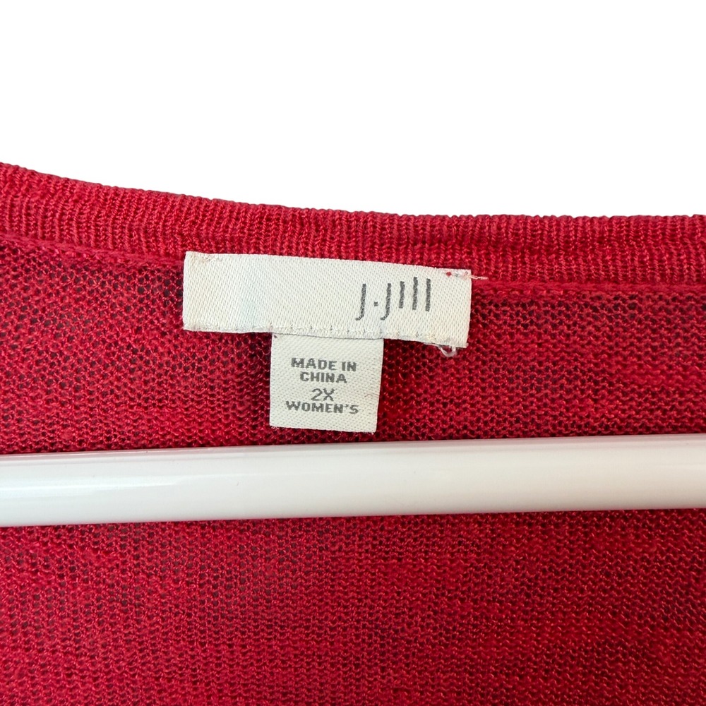 J. Jill Knit Top Womens 2X Red Shoulder Button Linen Blend 3/4 Sleeve Sweater - Picture 3 of 14